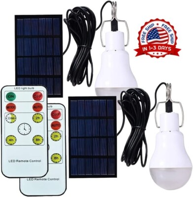 2 Bombillas Solares Recargable LED Focos Con Panel De Solar Luz Para Exteriores