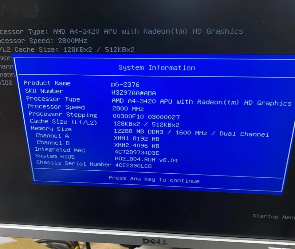HP P6-2376 MOTHERBOARD AAHD2-HY AMD A4-3420 2.8GHz APU 12GB RAM + I/O 701022-001 - Image 2 of 4