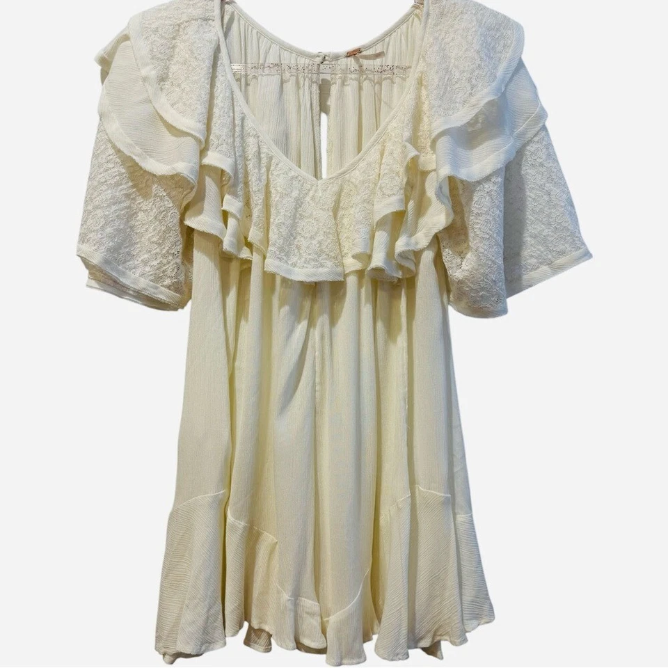 NUEVO SIN ETIQUETAS Free People Rush For Volantes Encaje Fluido Babydoll Boho Mameluco De Gran Tamaño XS Foto 4 de 4