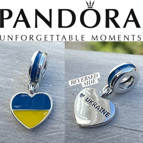 Rare Pandora Exclusive Country of Ukraine Flag Heart dangle charm - Picture 1 of 5