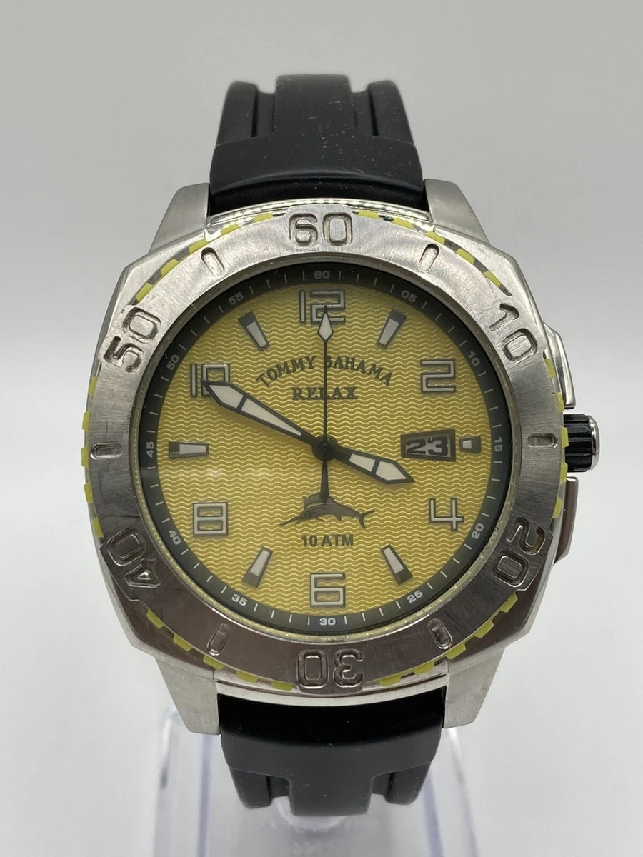Tommy Bahama Relax Steel TB RLX 1100 U54 Yellow Date Dial New Batt
