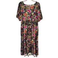 Terra Sky Dress Size 14W Multicolor Stretch Rayon Floral Women Dress. NWT
