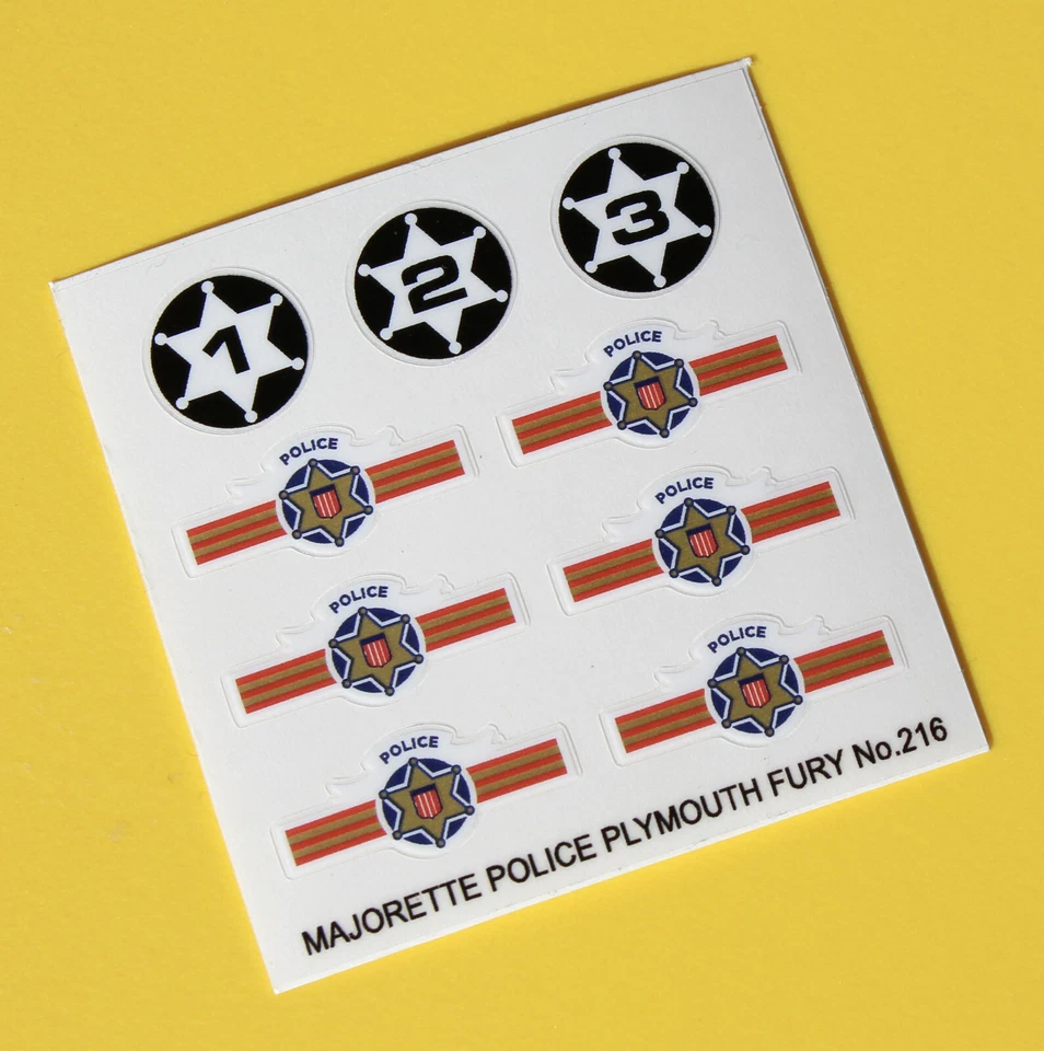 SCREENPRINTDIGITAL Majorette Diecast Fury Police car No.216 sticker decal reproductions
