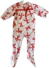 Flannel Sleeper Red Bows Stars Ruffles Snap USA Made Vintage Her Majesty 24 Mon