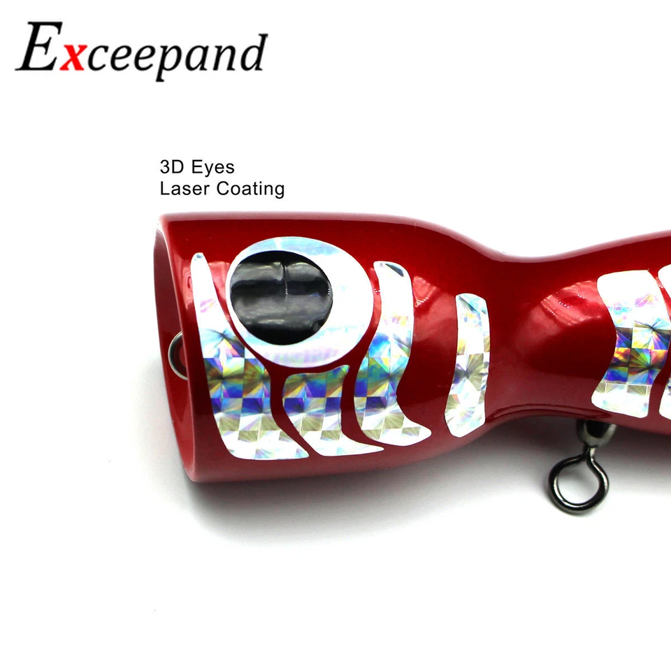 Señuelo de atún de pesca Big Game hecho a mano de madera con cebo de agua salada GT Popper Topwater Foto 3 de 4