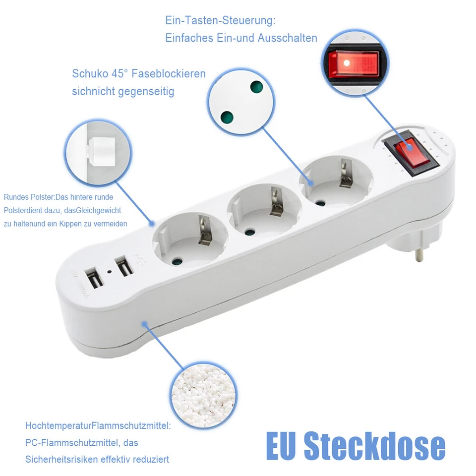 Steckdosenleiste Mehrfachsteckdose Steckdose Euro Mehrfachstecker 2 3 4 fach - Bild 4 von 4