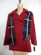 Jason Kole Double Breasted Peacoat with Scarf  M Ruby Red NWT 