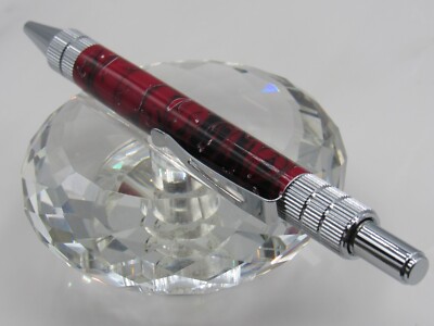 GORGEOUS HIGH QUALITY HANDMADE KNURLED RED W/UNIQUE DESIGN ACRYLIC CLICK BP PEN