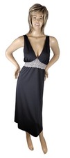 Natori Black Poly Stretch Nightgown W/ Lace Trim Slip Chemise Dress Nightie Sz L