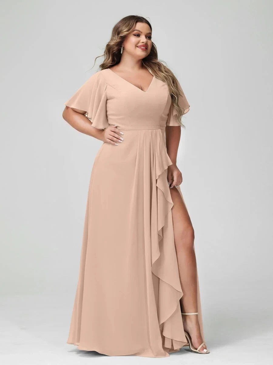 Chiffon Half Sleeve Plus Bridesmaid Dresses for sale | eBay