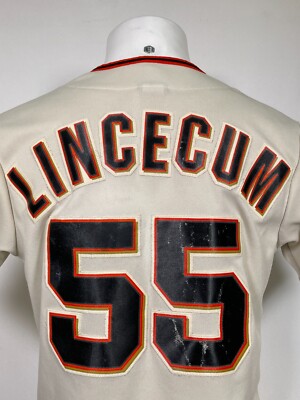 新同80s【超希少】DeLONG製 MLB SFGジャイアンツ 22こ458 Tim Lincecum #55 San Francisco Giants MLB Majestic Home Jersey