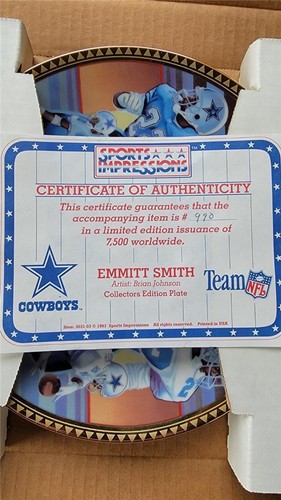 Emmitt Smith Sports Impressions Commemorative Plate #990 Dallas Cowboys Rookie - Picture 4 of 10
