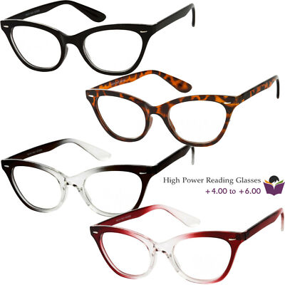 Strong Magnification Womens High Power Cat Eye  Reading Glasses 4.00 5.00 6.00