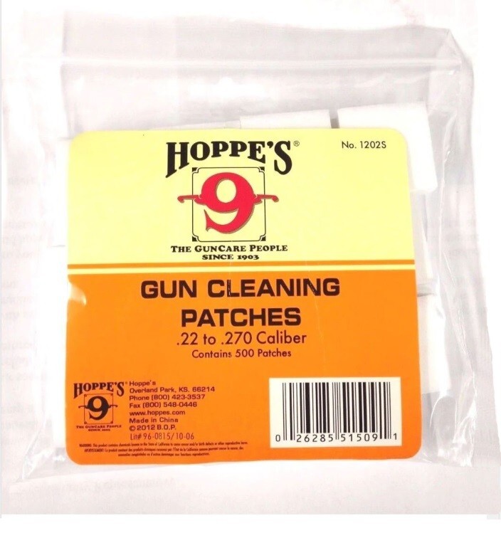 Hoppe's No. 9 Gun Cleaning Patch for .22 to .270 Caliber 500 Cotton ...