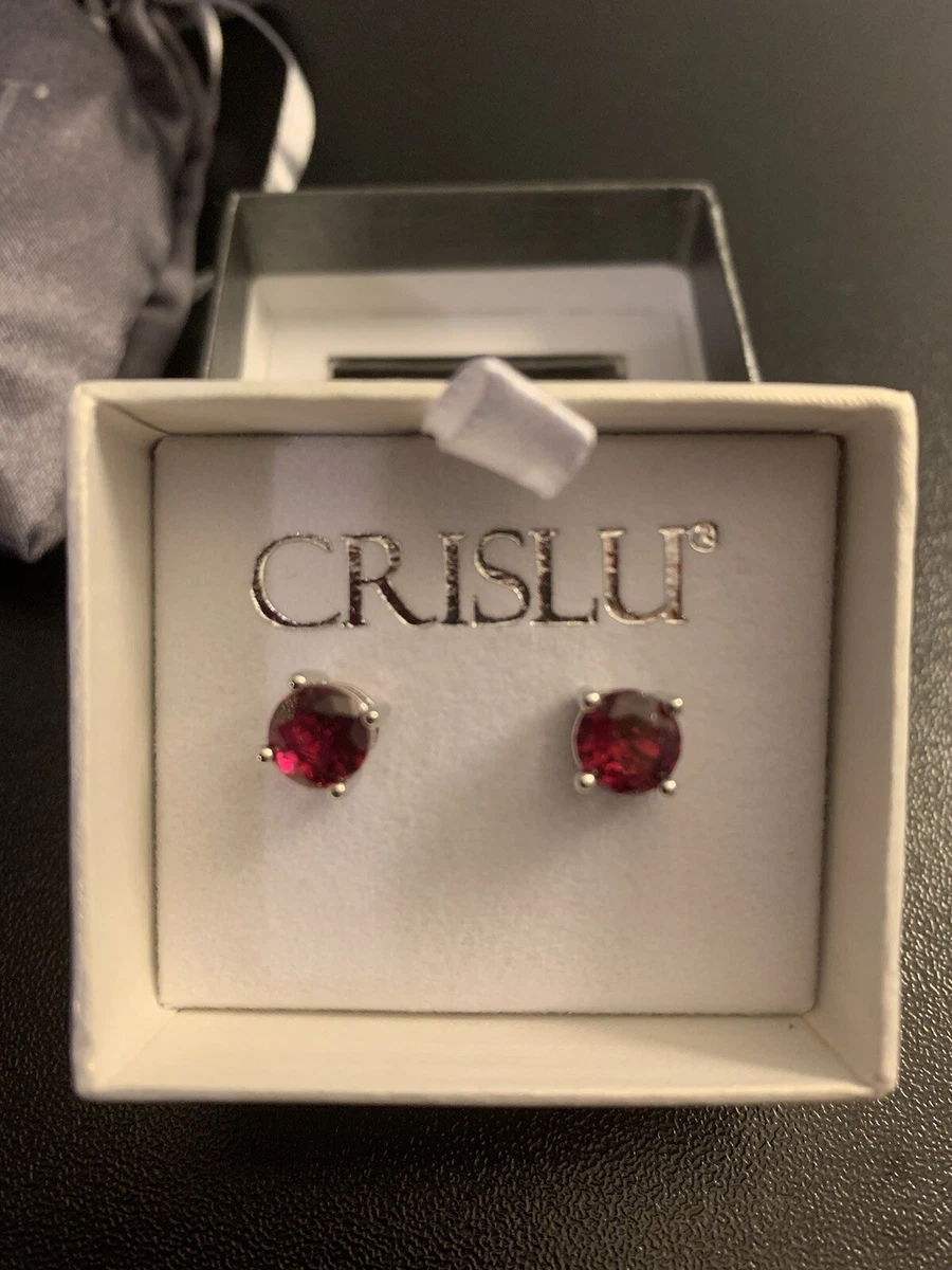 CRISLU sterling silver platinum plated CZ earrings RUBY Red NEW W