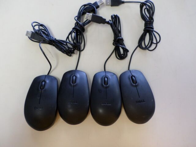 Lot of 4 Dell MS116 MS111-L MS111p Wired Scroll Mouse Mice - Black