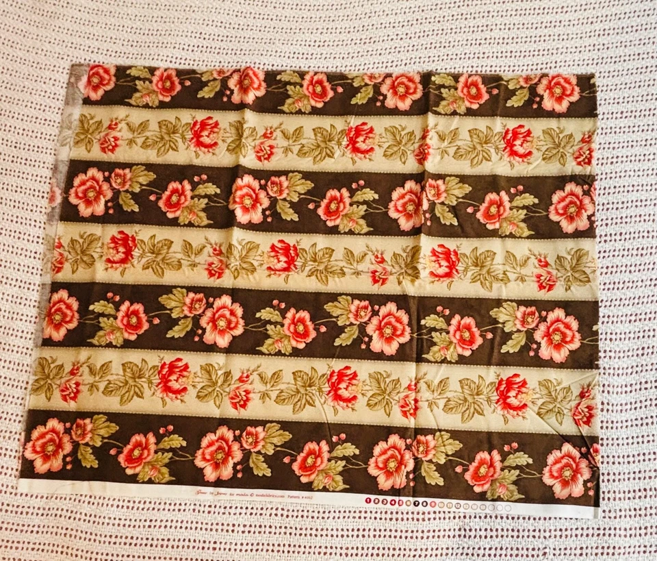 Grace by 3 Sisters for Moda Striped Florals Brown Beige Cotton 22W x108L inches - Image 2 of 4
