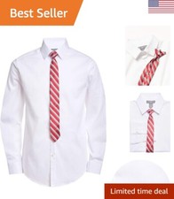 Traditional Boys' Long Sleeve Shirt and Red Clip-On Tie Set - Formal Wear