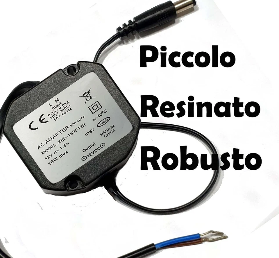 Alimentatore Micro trasformatore Stabilizzato impermeabile IP67 12Volt 12V 1,5A - Immagine 2 di 3