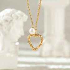 2Ct Round Cut White Pearl Heart Pendant 14K Yellow Gold Finish 18" Free Chain