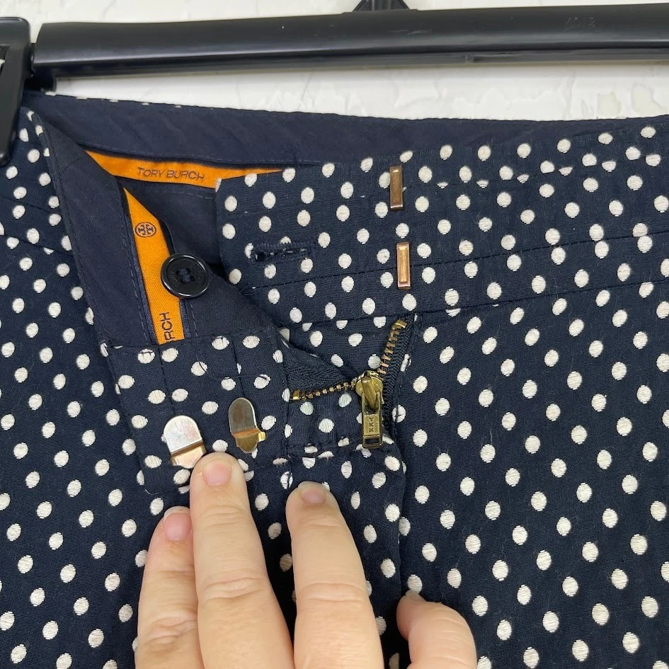 Tory Burch Polka Dot Ankle Pant Cropped Career Casual Cotton Straight Leg Size 6 - Image 4 of 4