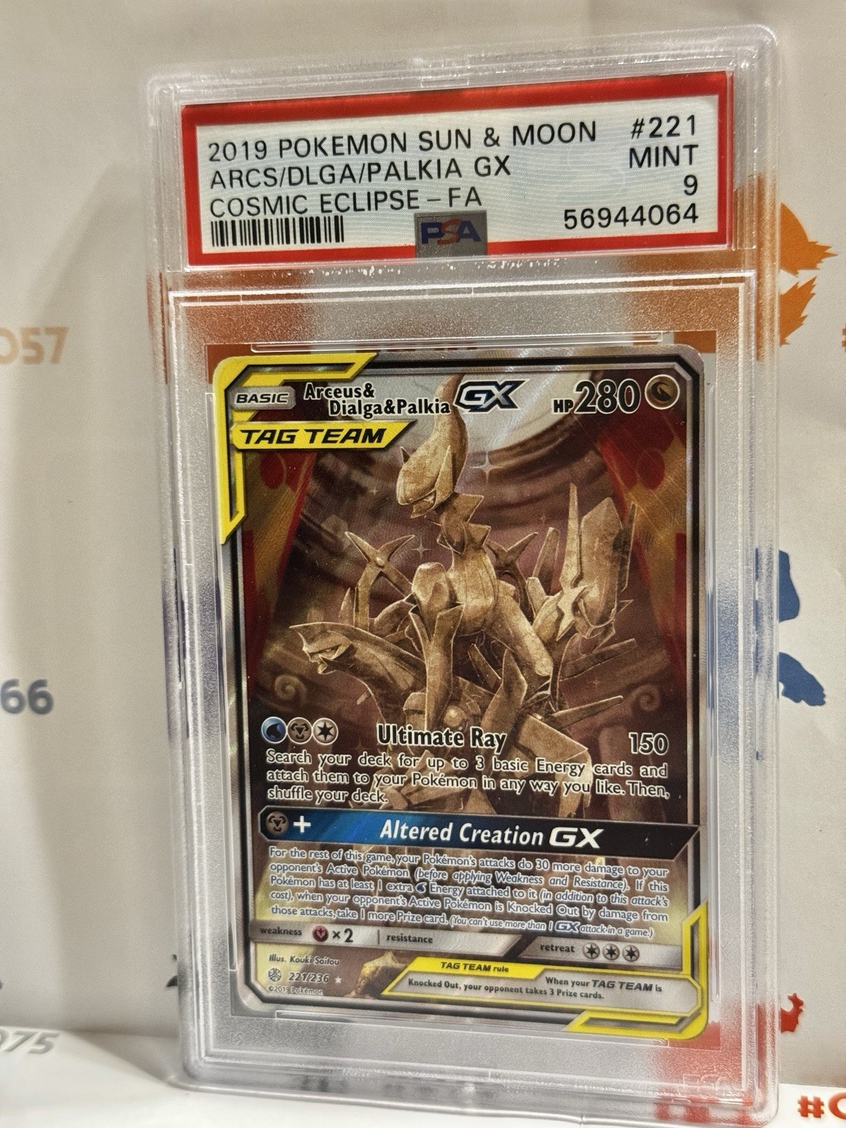 Pokemon Arceus Dialga Palkia GX Alt Art 221/236 Cosmic Eclipse PSA 9