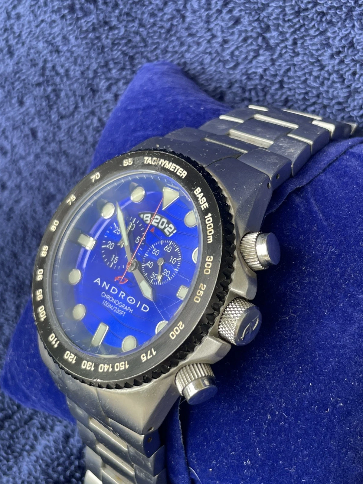Rare Android AD440 Swiss Jump Hour Chronograph 47mm Blue Dial w/ Aragon Box Manu
