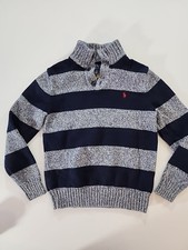 Polo Ralph Lauren Sweater Boys Medium 10-12 Gray Navy Knit Stripe Mock Neck
