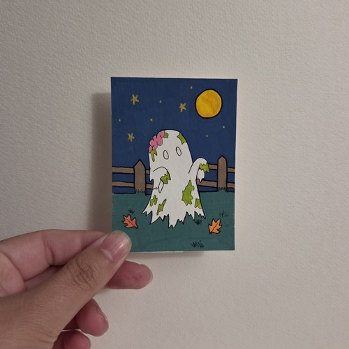 ACEO Original Acrylic Marker, Ghosts, Halloween Costume- The Walking Boo by Ki A