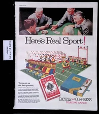 1955 BICYCLE & CONGRESS PLAYING CARDS Real Sport Men Play Cards Print Ad 48825