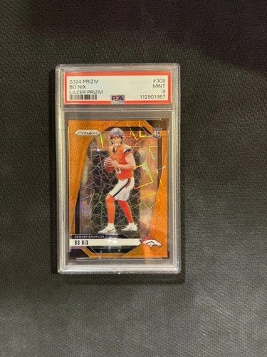 2024 Panini Prizm Bo Nix Orange Lazer Prizm Rookie Card RC PSA 9 #309