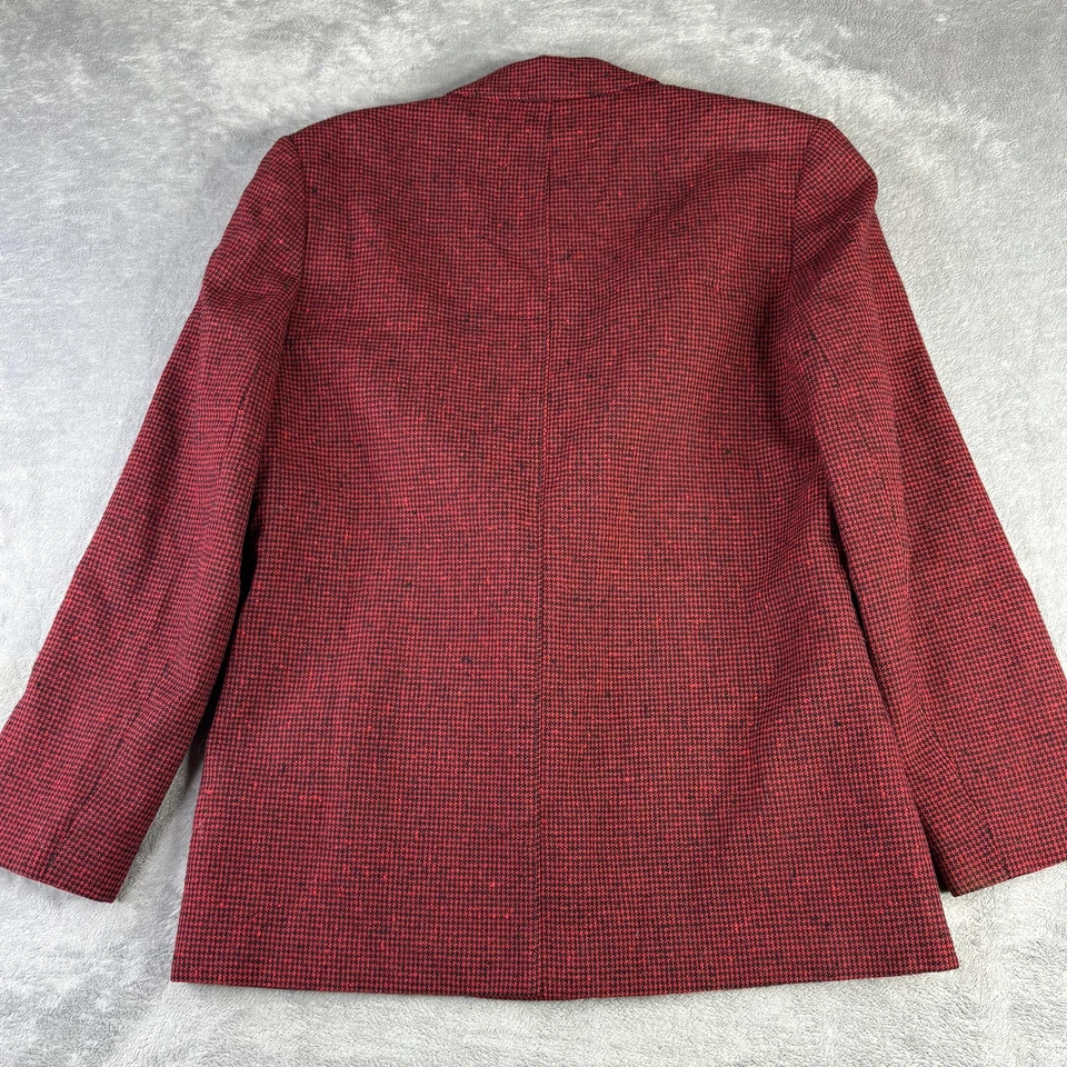 Vintage Pendleton Blazer Womens 10 Red Wool Houndstooth Jacket Made USA 70s - Image 4 of 4