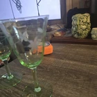 2 Vintage Uranium Vaseline Glass Etched 6 1/2" Water Gobles Glows!: MINT