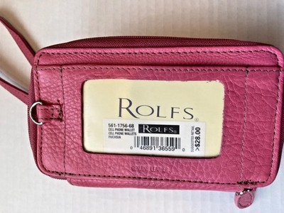 ROLFS Hot Pink Leather Wristlet Phone Wallet Card Holder Zip Around New W/ Tags