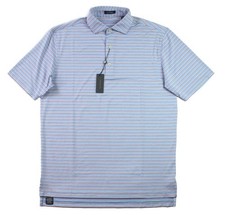 Turtleson Mens Performance Polo Shirt L Golf Short Sleeve White Blue Stripe 120