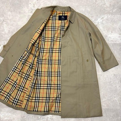 #ad Burberry London Stainless Steel Nova Check Long Trench Coat Iridescent Khaki Use $209.46