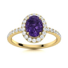 925 Silver Amethyst Gemstone Prong Solitaire with Accents Boho Ring Jewelry