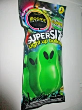 Illooms LED Light Up Glow Super Size Alien Party Balloons 1 Pack Of 5 Balloons.