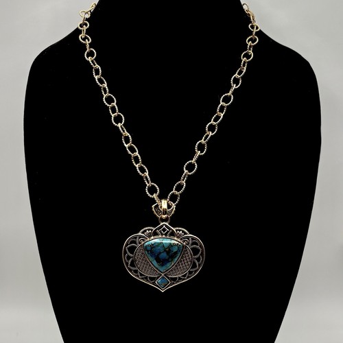 Studio Barse Natural Turquoise Southwestern Golden Bronze Pendant Necklace