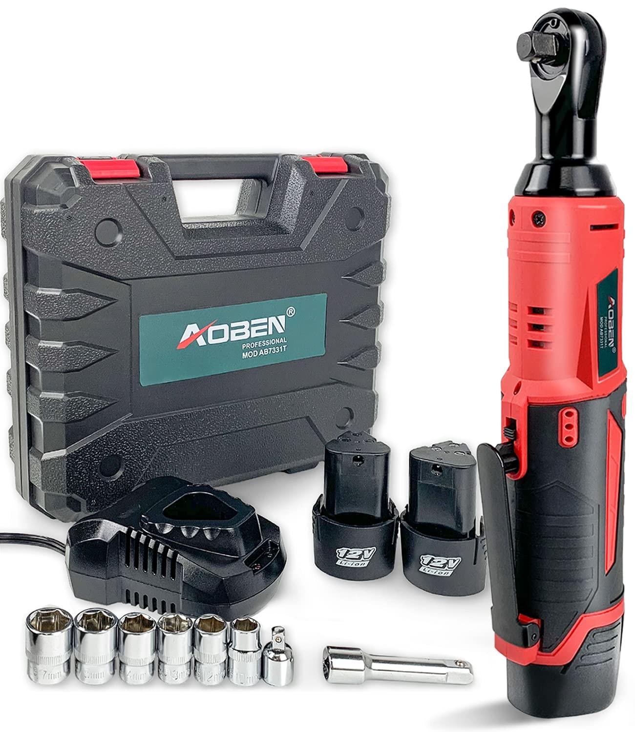 12V Cordless Electric Ratchet Wrench Set 3/8 Inch with 2 Batteries