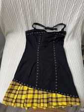 Vestido top halter plisado a cuadros negro y amarillo Hot Topic Y2K