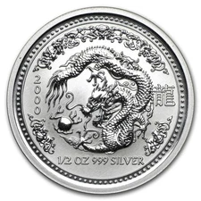 2000 Australia Year of the Dragon 1/2 oz Silver Coin .999 Lunar ~~ Perth Mint