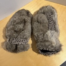 DeLux mittens gloves mitts fur furry Adjustable faux fur Brown Warm Fuzzy Sz M