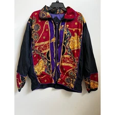 Vintage 80s/90s Winerset Baroque Style Print Jacket Burgundy Purple Black Medium