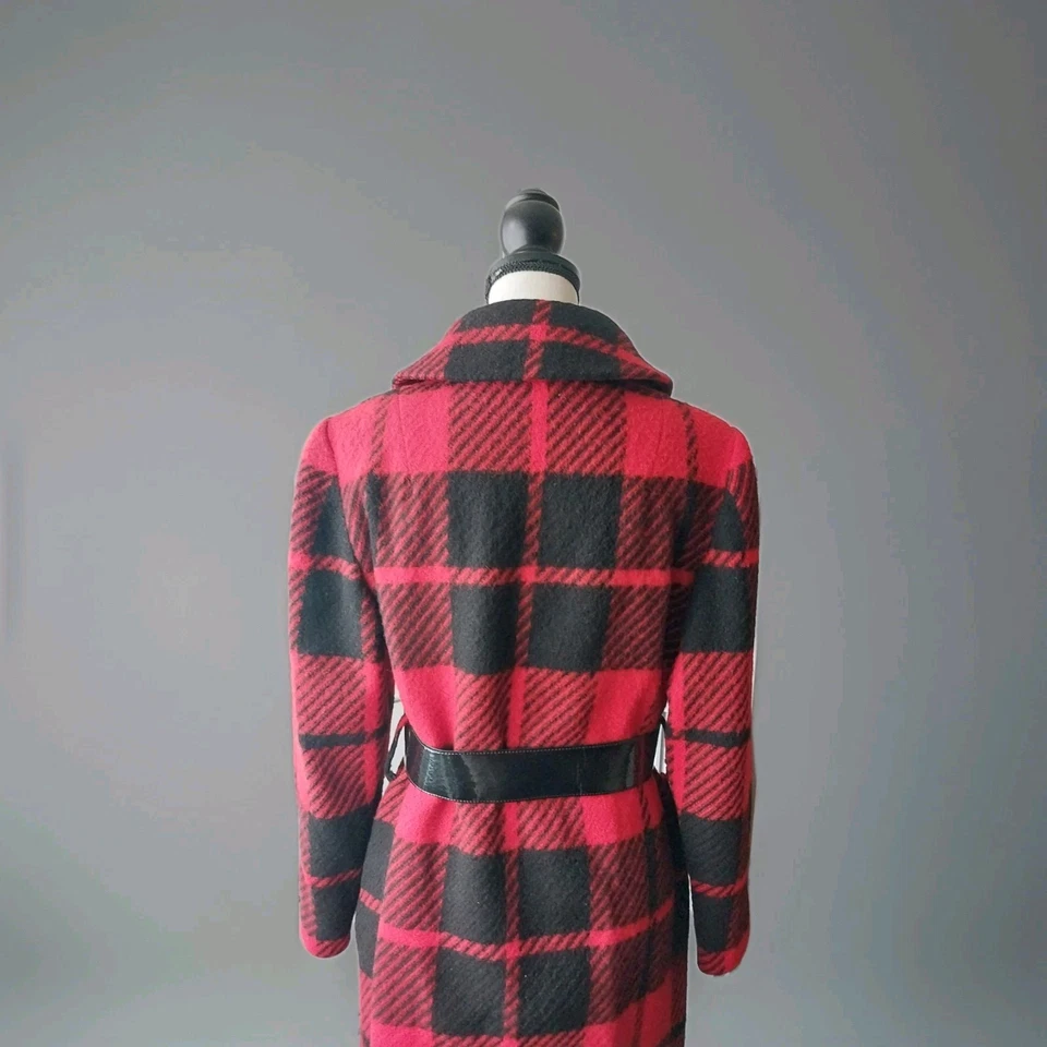 60s Vintage Steffi Womens Checked Red Black Coat Size Small - Image 3 of 4