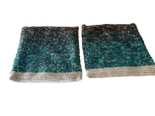 Pair of Crate And Barrel Arlo Turquoise Pillow Covers 20 X 20 EUC