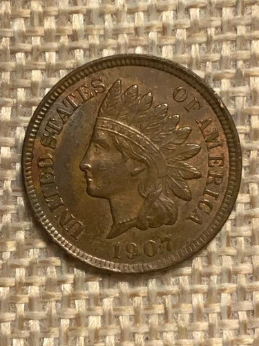 1907 Indian Head Cent AU Red-Brown Luster!