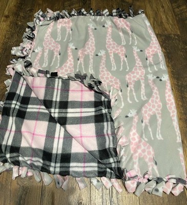 Pink Giraffe Animal Small Fleece Thick Tie Throw Blanket