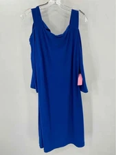 MSK Blue Size Large Faux Pearl Open Shoulder Knee Length Long Sleeve Dress