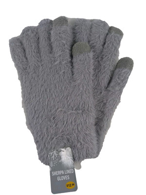 West Loop Sherpa Lined Fuzzy Gloves - Grey - NWT - One Size Fits Most